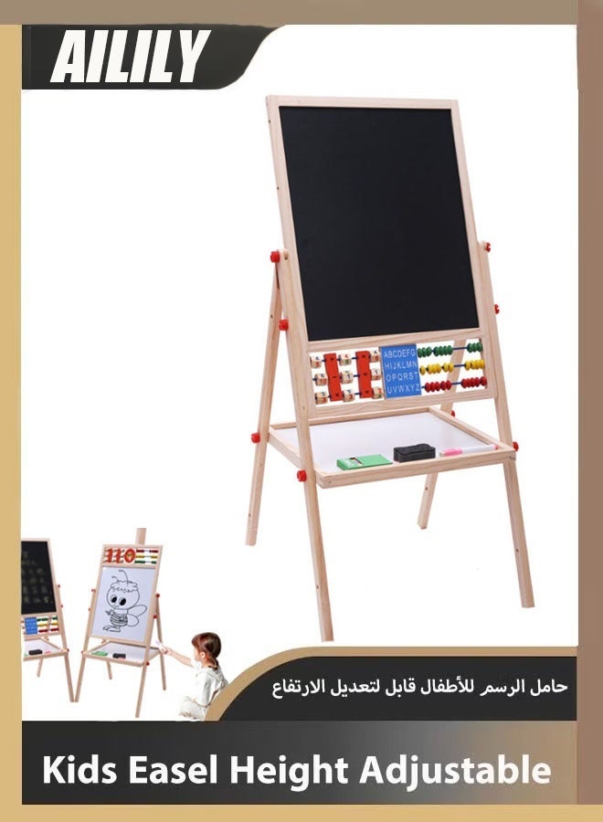 إيليلي حامل رسم فني للأطفال 2 في 1 قابل لتعديل الارتفاع، حامل أنشطة الرسم الفني على الوجهين، لوح خشبي قابل للمسح الجاف مع سبورة بيضاء وسبورة طباشير للأطفال الصغار من الأولاد والبنات - Image 1